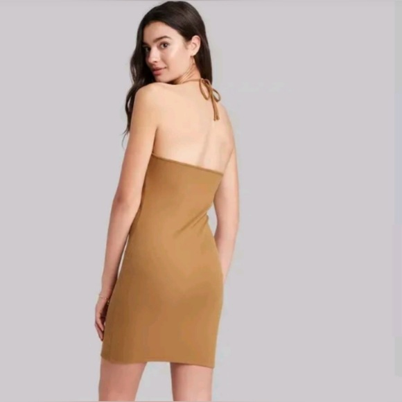 NWT Wild Fable Ribbed Bodycon Convertible Neck Tie Halter Mini Dress - Picture 3 of 7